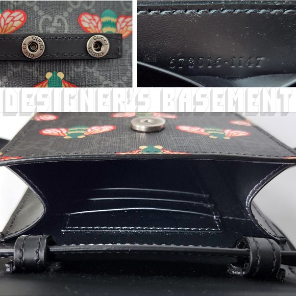GUCCI black leather BESTIARY Bee GG Supreme black Canvas Cross Body PHONE bag 🎁 - Picture 5 of 5